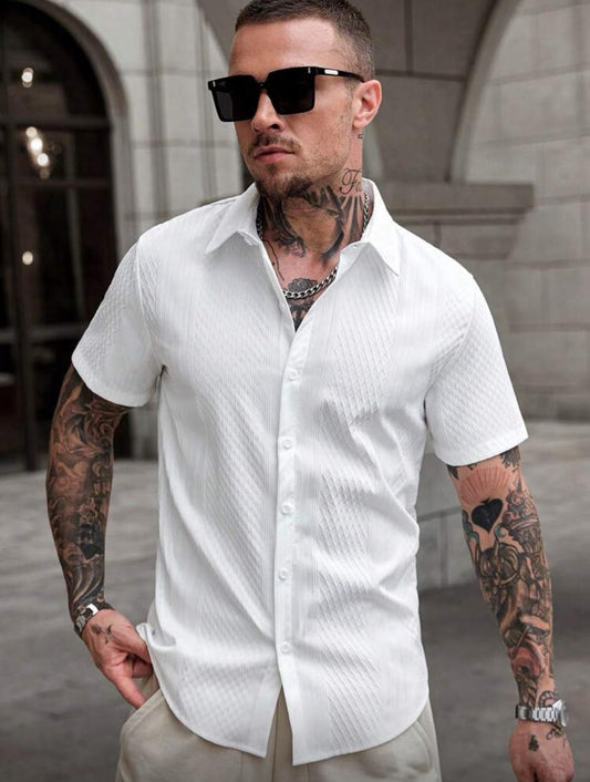 CasualCool Men's Solid Color Short Sleeve Single-Breasted Casual Office Shirt