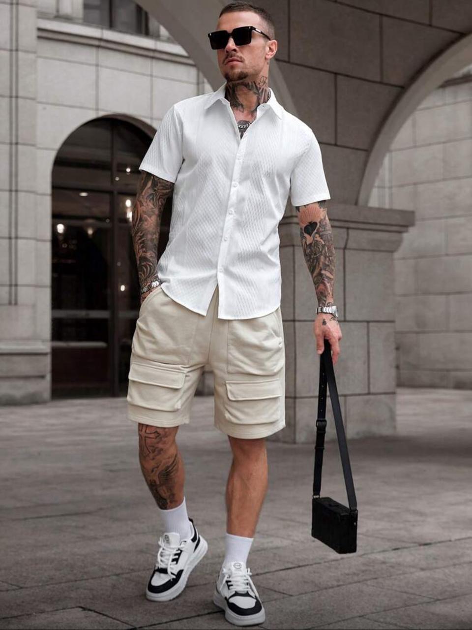 CasualCool Men's Solid Color Short Sleeve Single-Breasted Casual Office Shirt