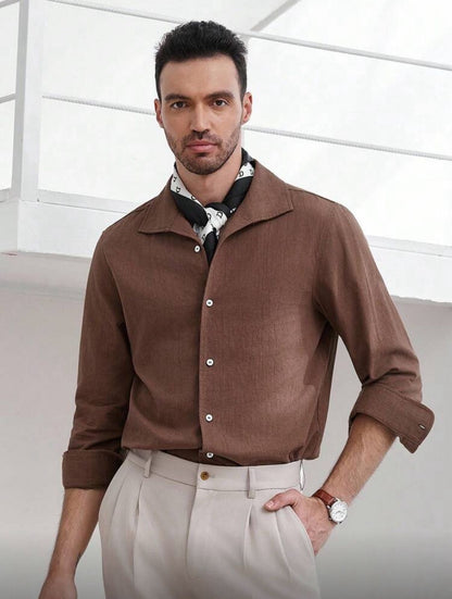 CityGents Classic Front Button Long Sleeve Casual Shirt Brown