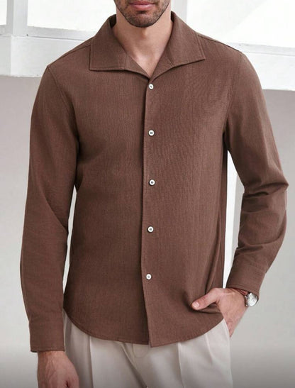 CityGents Classic Front Button Long Sleeve Casual Shirt Brown