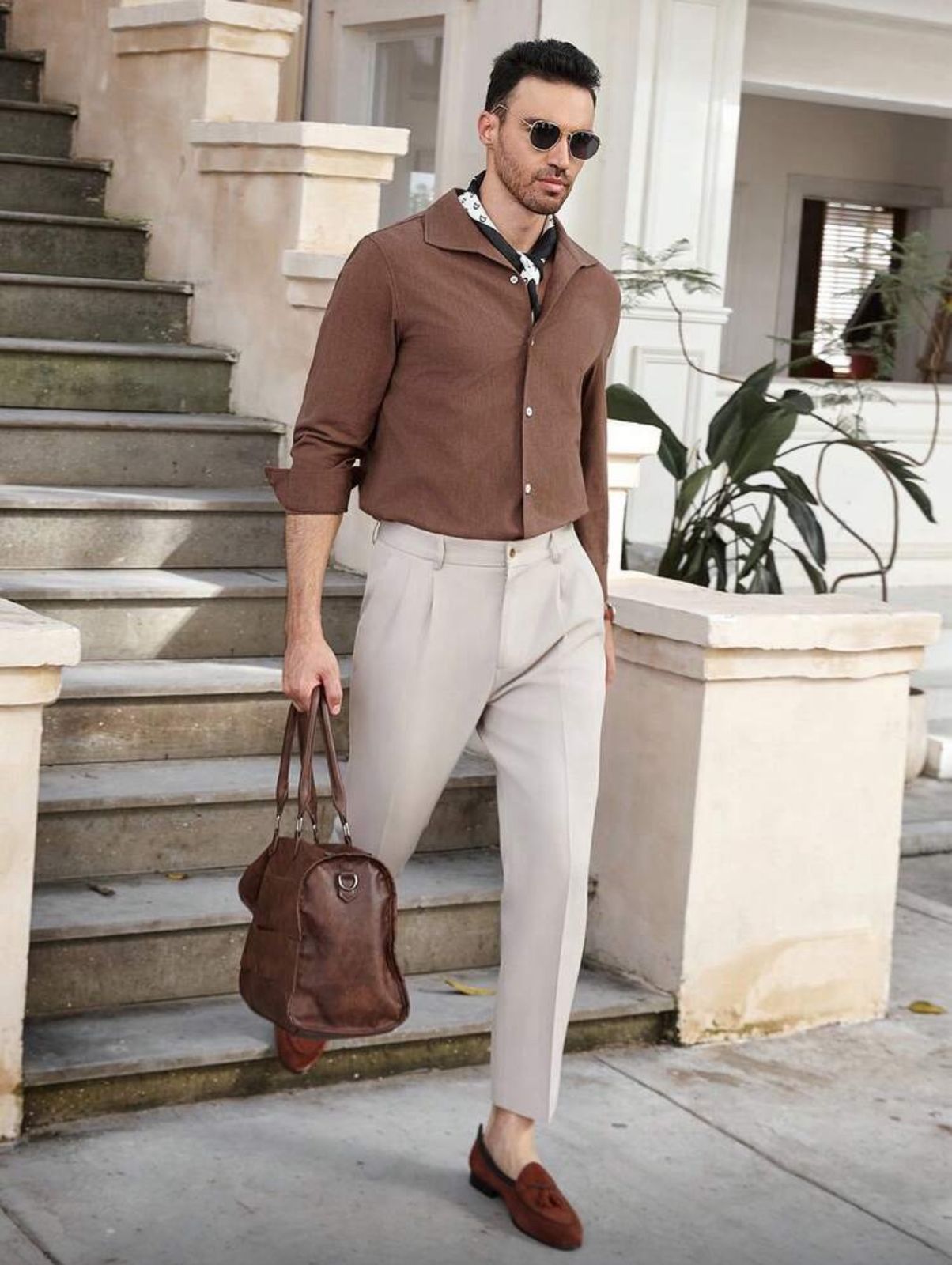 CityGents Classic Front Button Long Sleeve Casual Shirt Brown