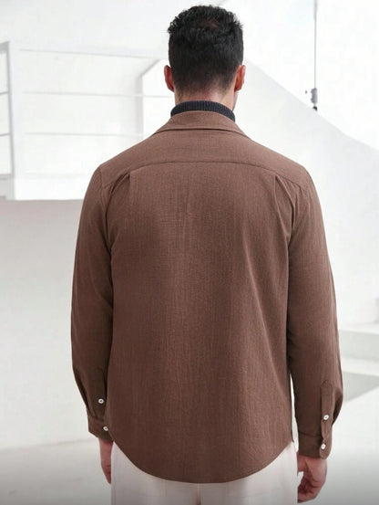 CityGents Classic Front Button Long Sleeve Casual Shirt Brown