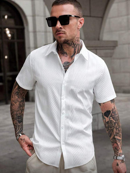 CasualCool Men's Solid Color Short Sleeve Single-Breasted Casual Office Shirt