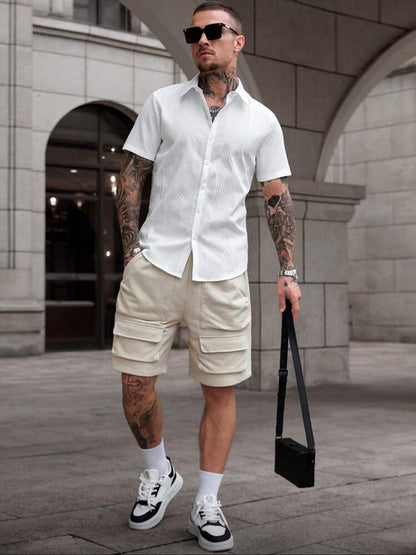 CasualCool Men's Solid Color Short Sleeve Single-Breasted Casual Office Shirt
