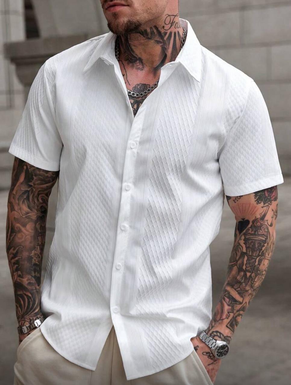 CasualCool Men's Solid Color Short Sleeve Single-Breasted Casual Office Shirt