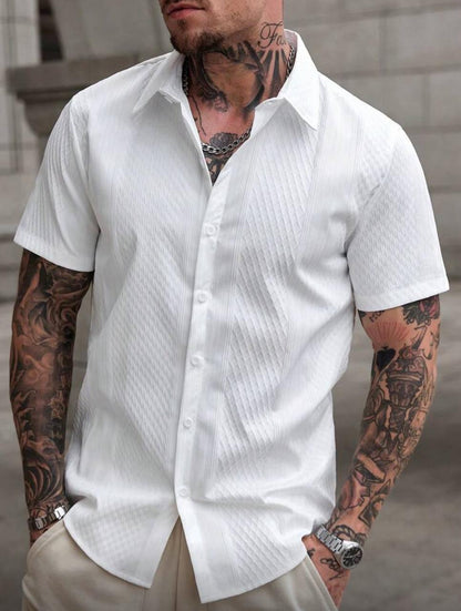 CasualCool Men's Solid Color Short Sleeve Single-Breasted Casual Office Shirt