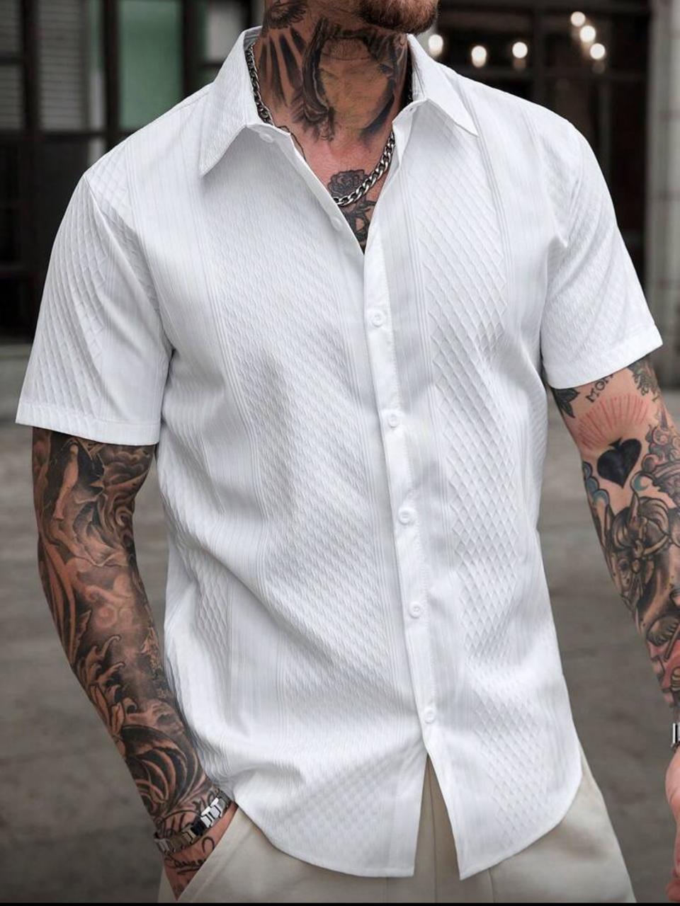 CasualCool Men's Solid Color Short Sleeve Single-Breasted Casual Office Shirt