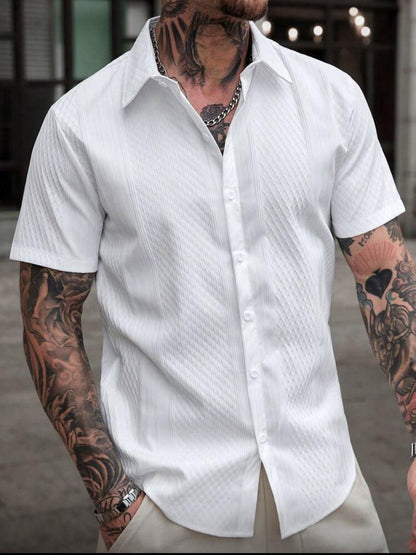 CasualCool Men's Solid Color Short Sleeve Single-Breasted Casual Office Shirt