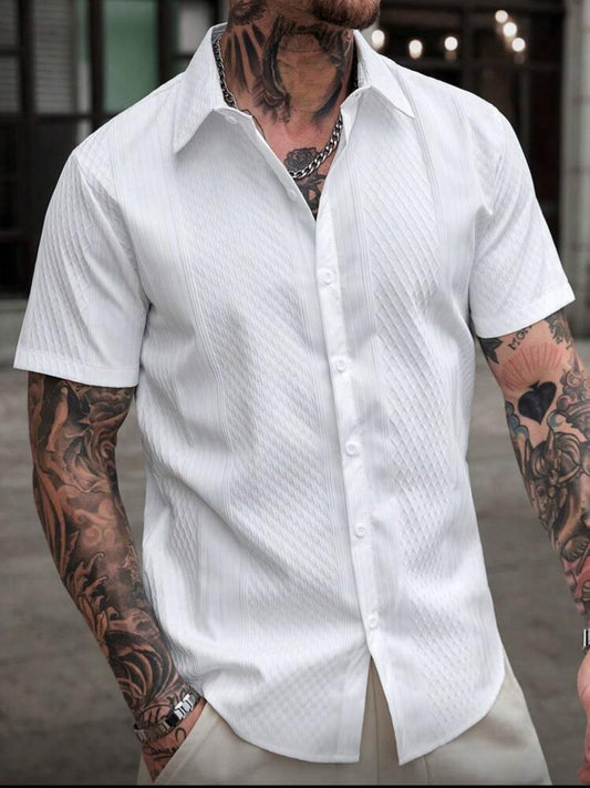 CasualCool Men's Solid Color Short Sleeve Single-Breasted Casual Office Shirt