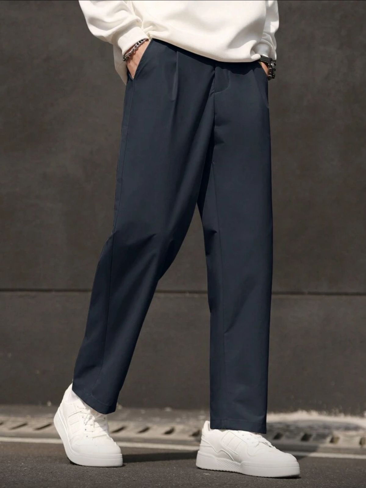 Hypemode Men's Solid Color Pocket Straight Leg Casual Office Pants