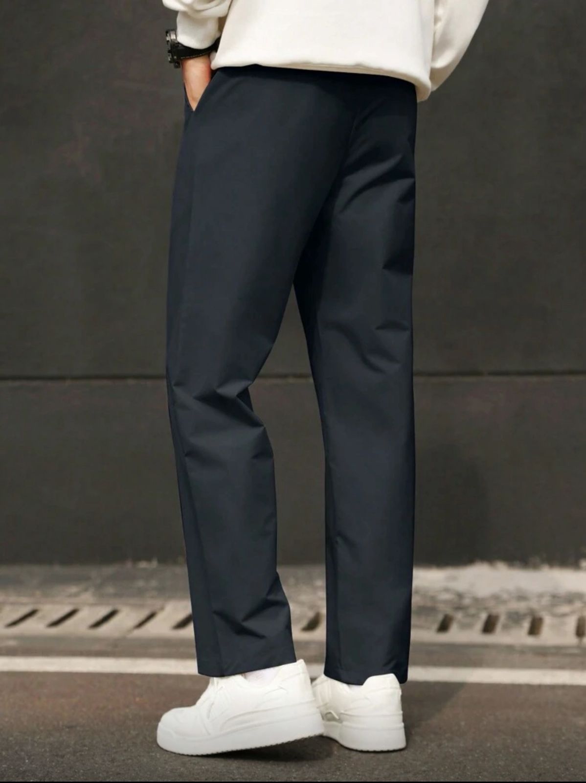 Hypemode Men's Solid Color Pocket Straight Leg Casual Office Pants