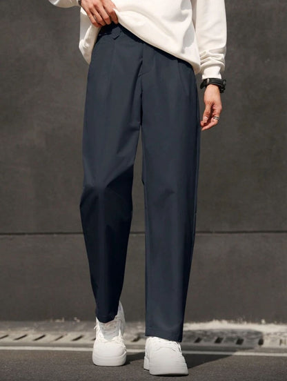 Hypemode Men's Solid Color Pocket Straight Leg Casual Office Pants