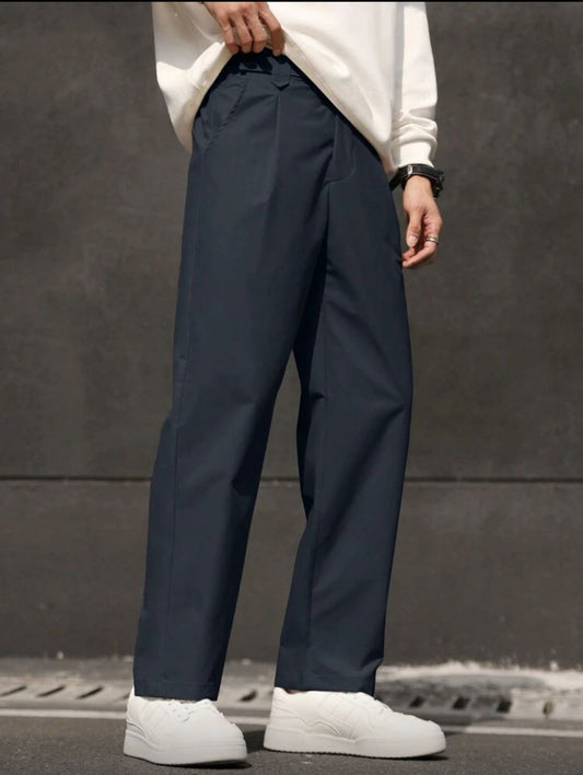 Hypemode Men's Solid Color Pocket Straight Leg Casual Office Pants