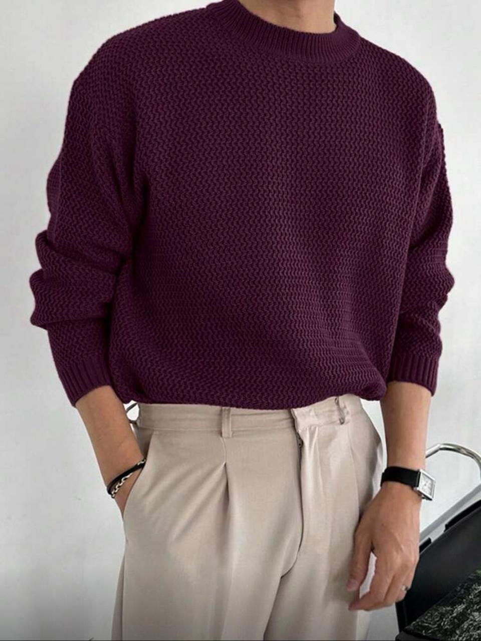 Men's Casual Burgundy Sweater, Autumn