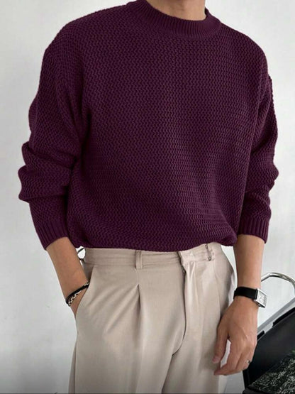 Men's Casual Burgundy Sweater, Autumn