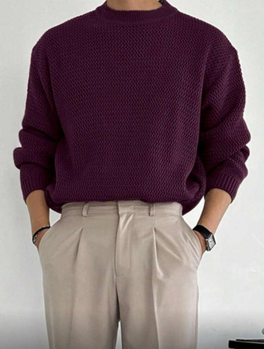 Men's Casual Burgundy Sweater, Autumn