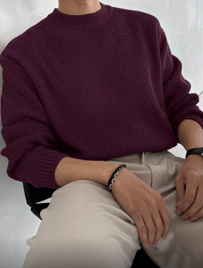 Men's Casual Burgundy Sweater, Autumn