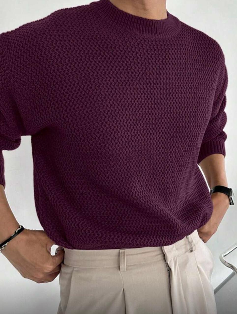 Men's Casual Burgundy Sweater, Autumn