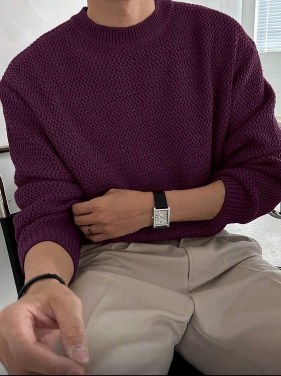 Men's Casual Burgundy Sweater, Autumn