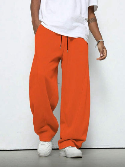 Men's Solid Color Drawstring Waist Wide Leg Loose Casual Sweatpants, For Rave