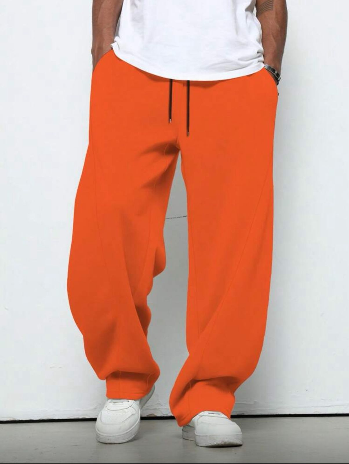 Men's Solid Color Drawstring Waist Wide Leg Loose Casual Sweatpants, For Rave