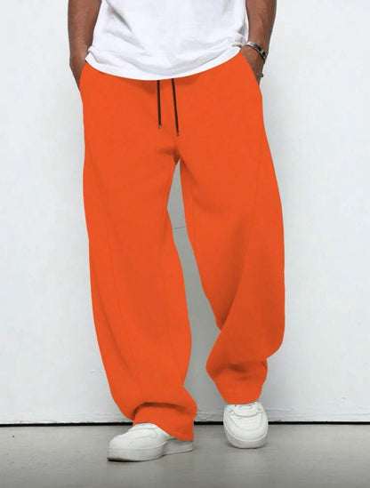 Men's Solid Color Drawstring Waist Wide Leg Loose Casual Sweatpants, For Rave